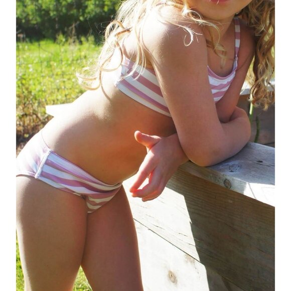 Andie Swim Kids Bikini Set Toddler Girls' Size 2T Pink Rose Stripe Summer Wear - Picture 6 of 13